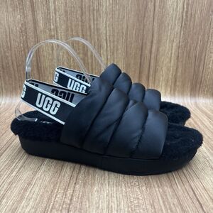 UGG Puff Yeah Sliders Women’s Size 9 Furry lined Sandals Black Shoes